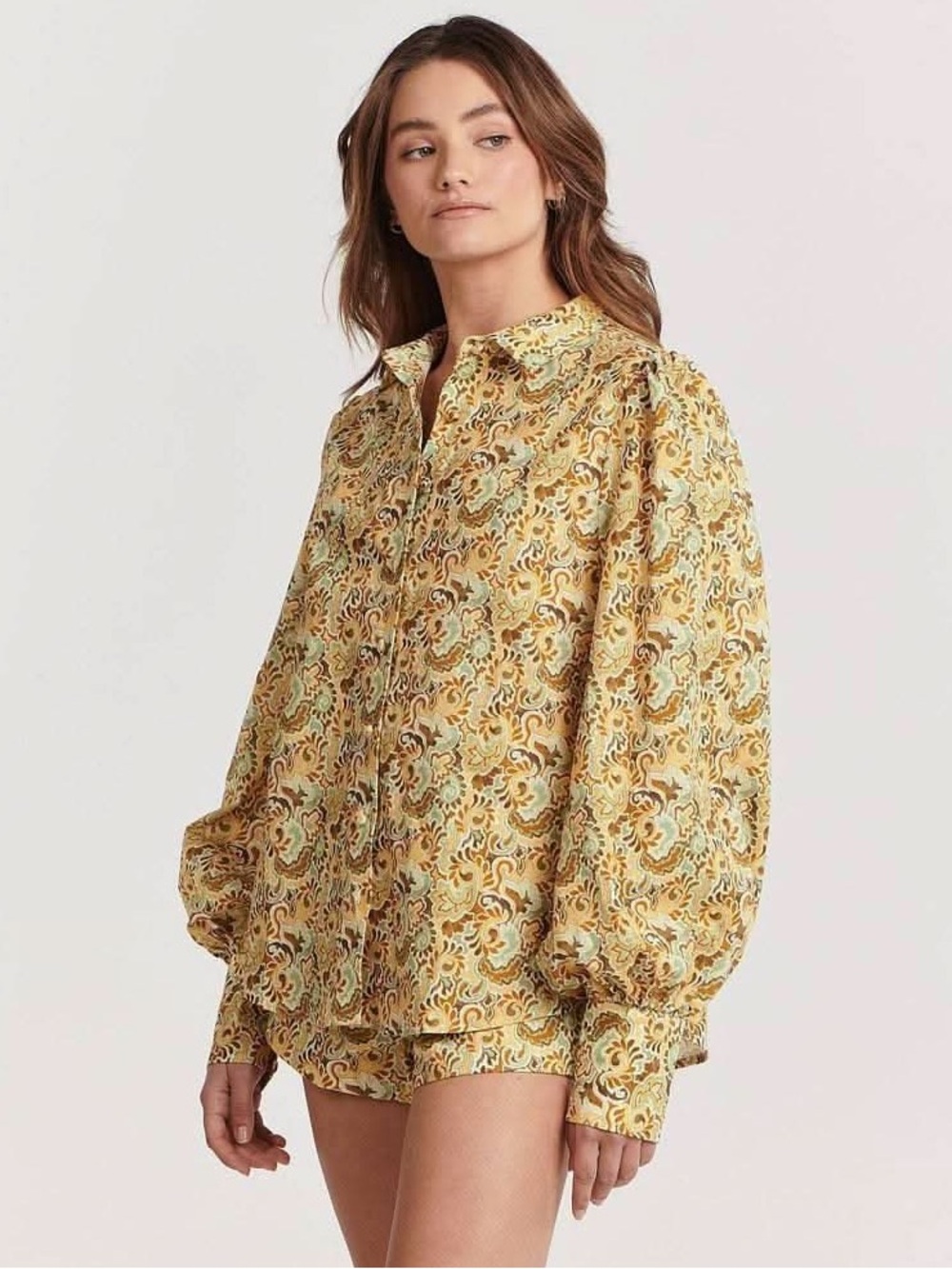 NWT Charlie Holiday Harper Blouse Forest Paisley Linen Blend Long Sleeve Size 10